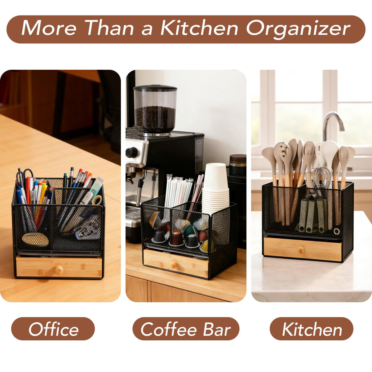 Kitchen Utensil Holder Countertop, Extra Large Utensil Organizer with Drawer, 2-Tier Utensil & Silverware Organizer for Kitchen Counter, Cooking Utensil Cutlery Caddy, Quick Dry Diatomite Base