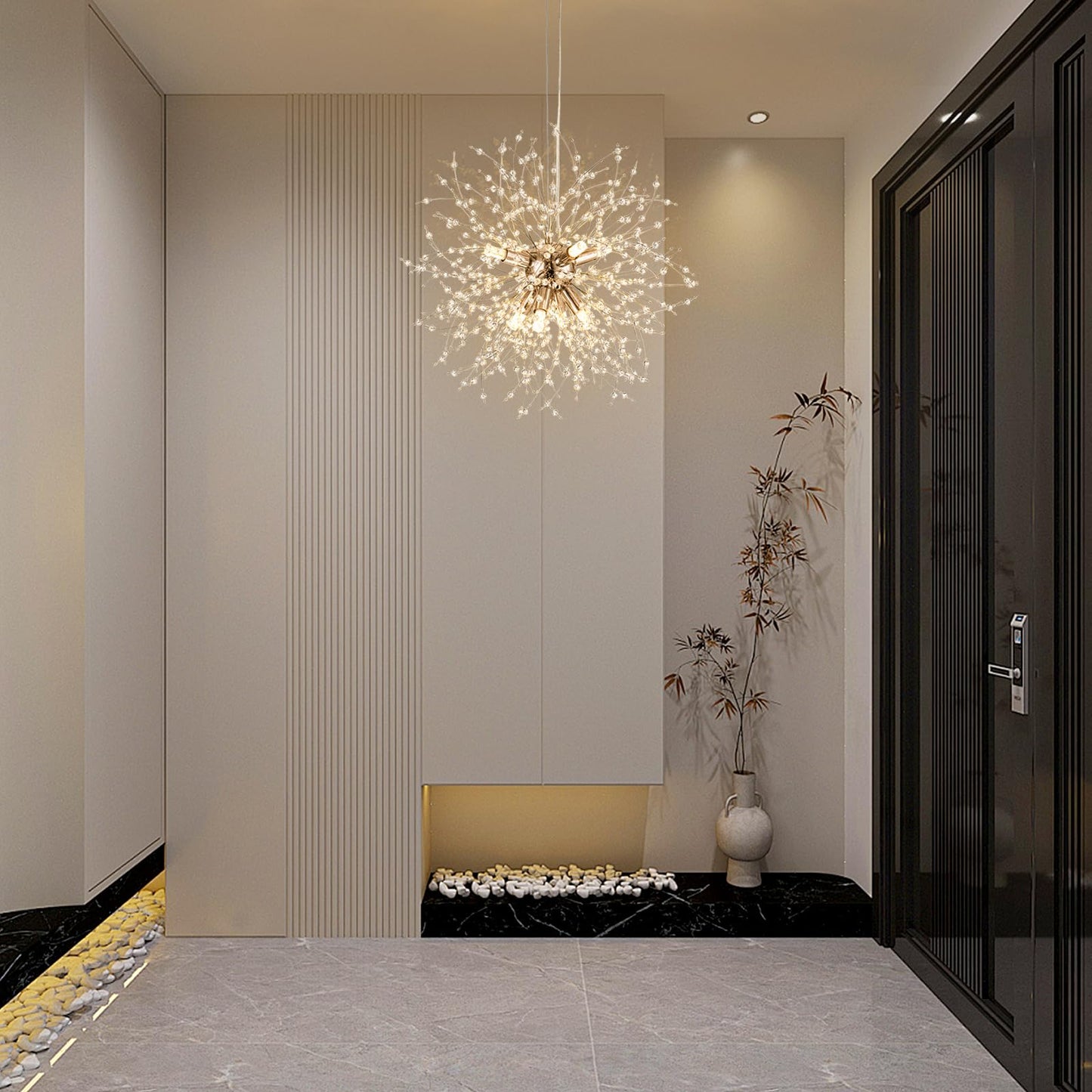 AMZERA 8-Light Gold Dandelion Chandeliers Crystal Modern Firework Lighting Fixtures for Dining Room Kitchen Foyer Entryway Bedroom Hallway Bar
