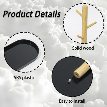 OYWOBET Black Multi-Functional Key Tray, Wood Key Bowl Jewelry Tray, 3-Tier Hanging Organizer for Entryway/Rings Phone Bracelets Watches