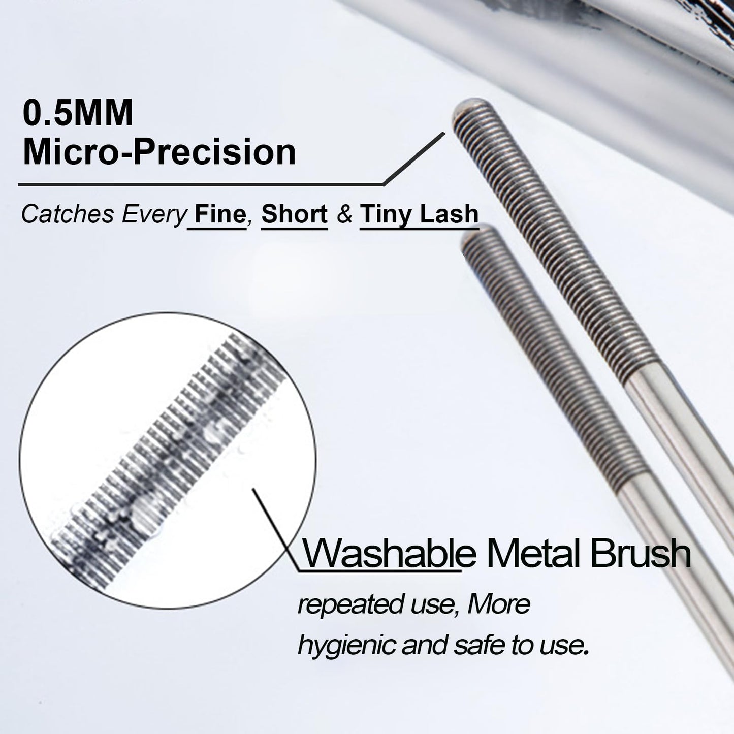 Black Washable Metal Mascara Wand, Waterproof Iron Wand Mascara Tubing, Natural Length Slim Volume Buildable Formula, Separated Lashes, Long Lasting Smudge-Proof No Flaking Tint