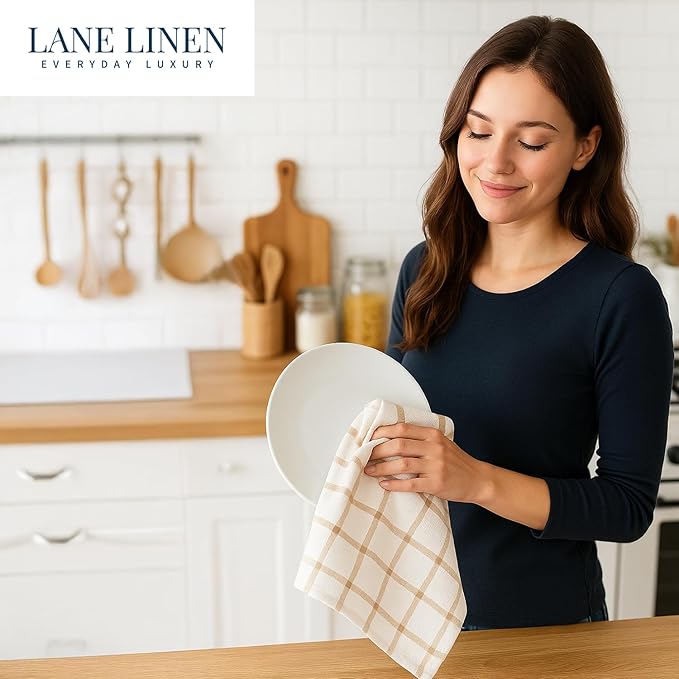 LANE LINEN Cotton Kitchen Towels and Dish Cloths Set, Quick-Drying Dish Towel