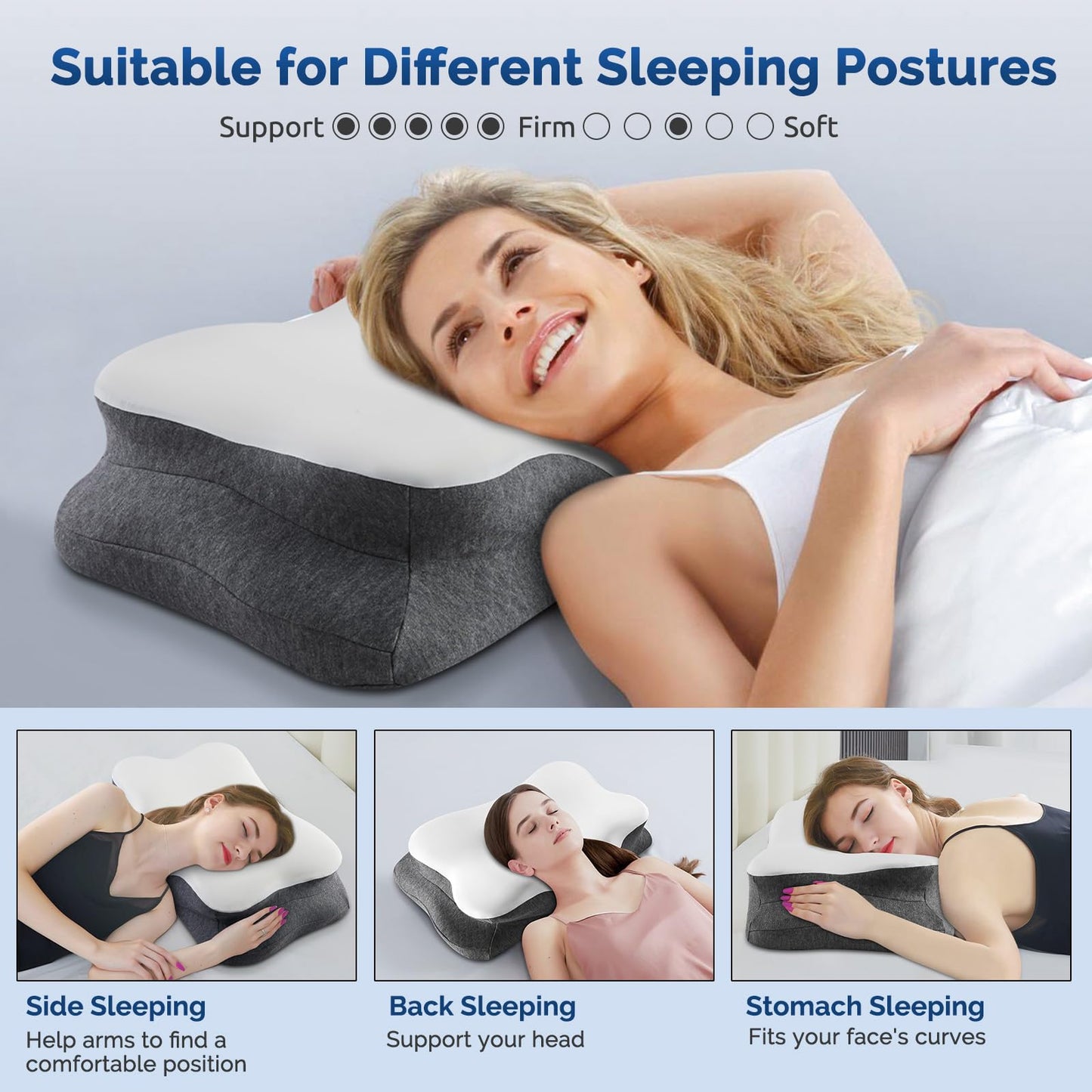 Cervical Neck Pillow, Ergonomic Side Sleeper Pillow for Neck Support, Cooling Memory Foam Pillows for Sleeping, Contour Orthopedic Bed Pillows for Side Back Stomach Sleepers with Removable Pillowcase