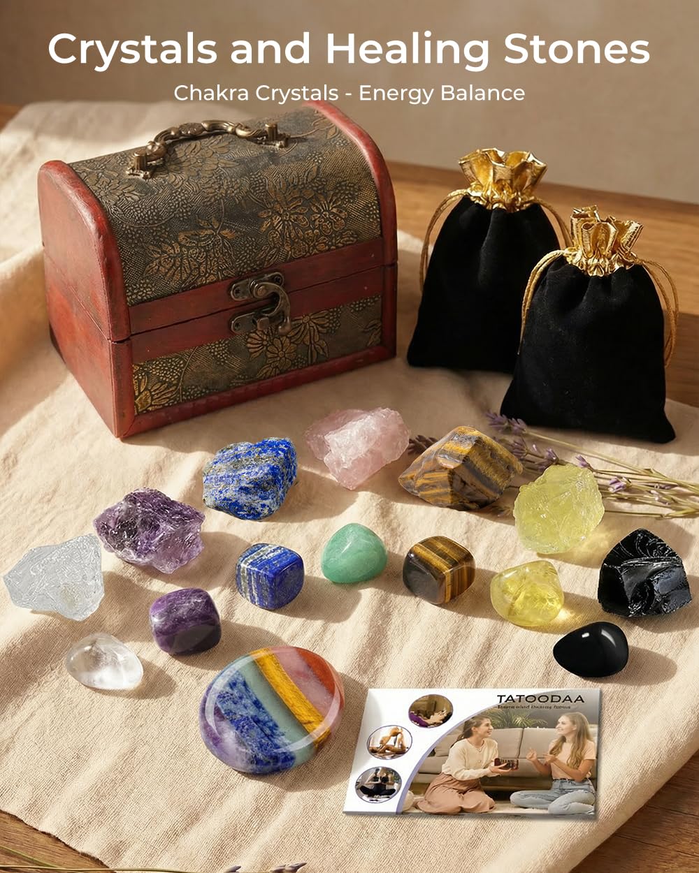 Crystals and Healing Stones - Thumb Worry Stones for Stress Relief Gifts - 7 Chakra Crystal Stones Set, Real Natural Raw Reiki Positive Energy for Meditation, Birthday Crystal Gifts Set for Women