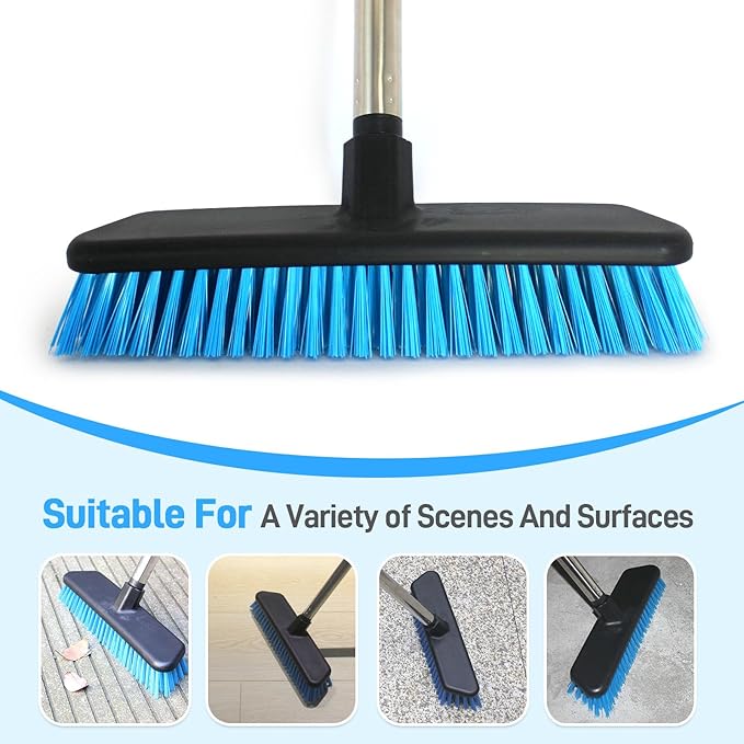 Deck Brush with Retractable Long Handled Floor, Floor Scrub Brushes, Heavy-Duty