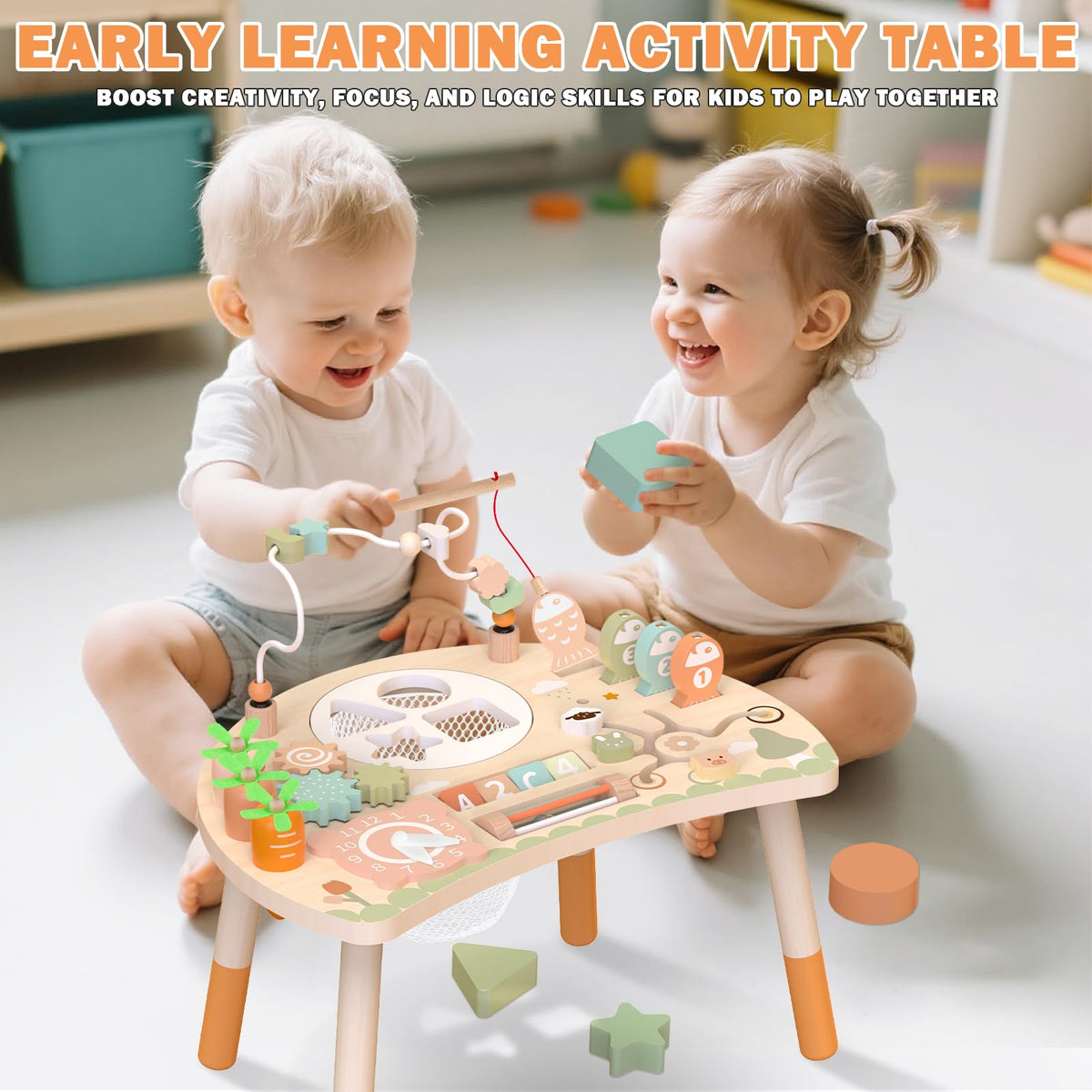 Weilim Activity Table for 1 Year Old, 9-in-1 Wooden Montessori Toddler Toy