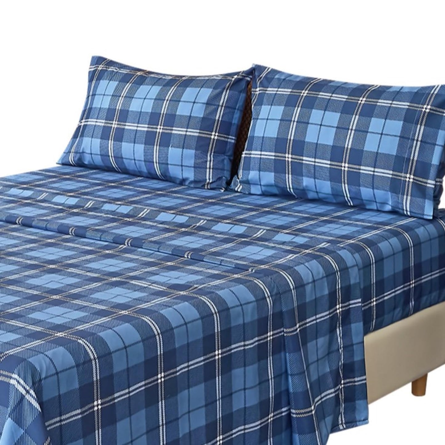 MICORAL Queen Sheet Set Plaid Patten, 4-Piece Printed Sheets, Silky & Lightweight Bedding Set, 16" Deep Pocket, Ultra Soft & Cooling Sheet, Oeko-TEX Certified, Plaid Royal Blue