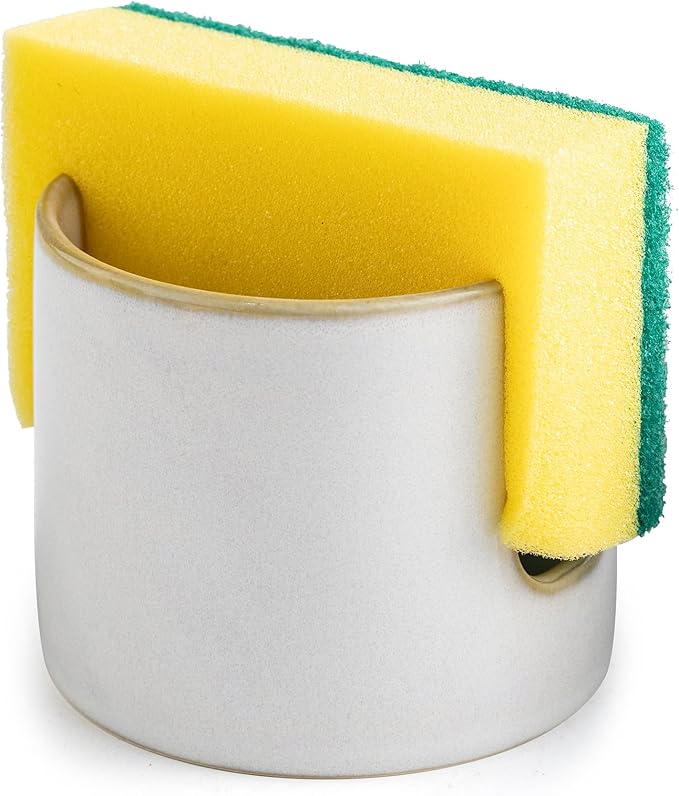 Sponge Holder for Kitchen Sink, Ceramic Dish Sponge Drying Caddy Scrubby Daddy