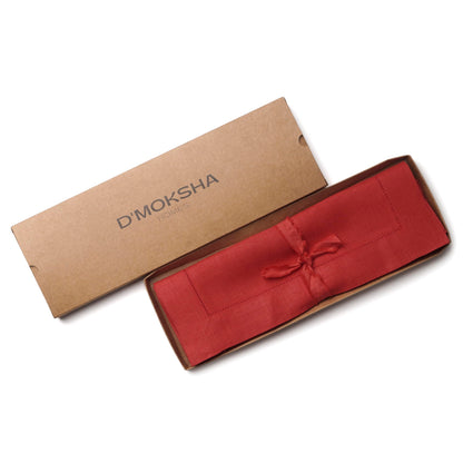 D'Moksha Homes Linen Placemats Set of 4 - Classic Hemstitch Bright Red Placemats 14 x 19 Inch - 100% Pure Linen Table Mats for Mothers Day, Spring - Handcrafted and Machine Washable