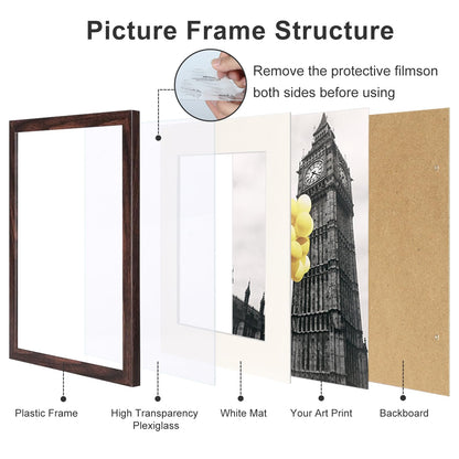 BSRHOME Picture Frame, Set of 2 - 12x16 with Plexiglass, Brown - Tabletop & Wall Mount, Matted, Classic Style, Ideal Gift for Special Occasions