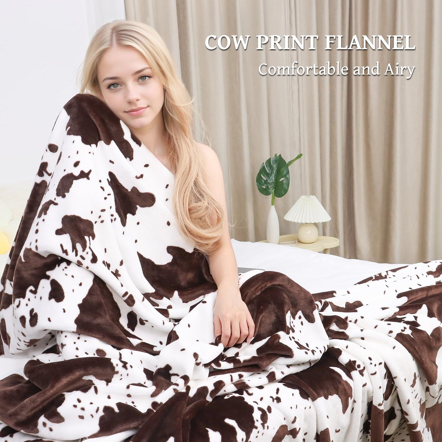 Cow Print Blanket for Couch Bed, Fuzzy Fleece Soft Blankets and Throws, Brown White Western Home Decor, All Season Cozy Birthday Gifts for Cow Lovers Women Men Girls Boys, 50x60 Inches