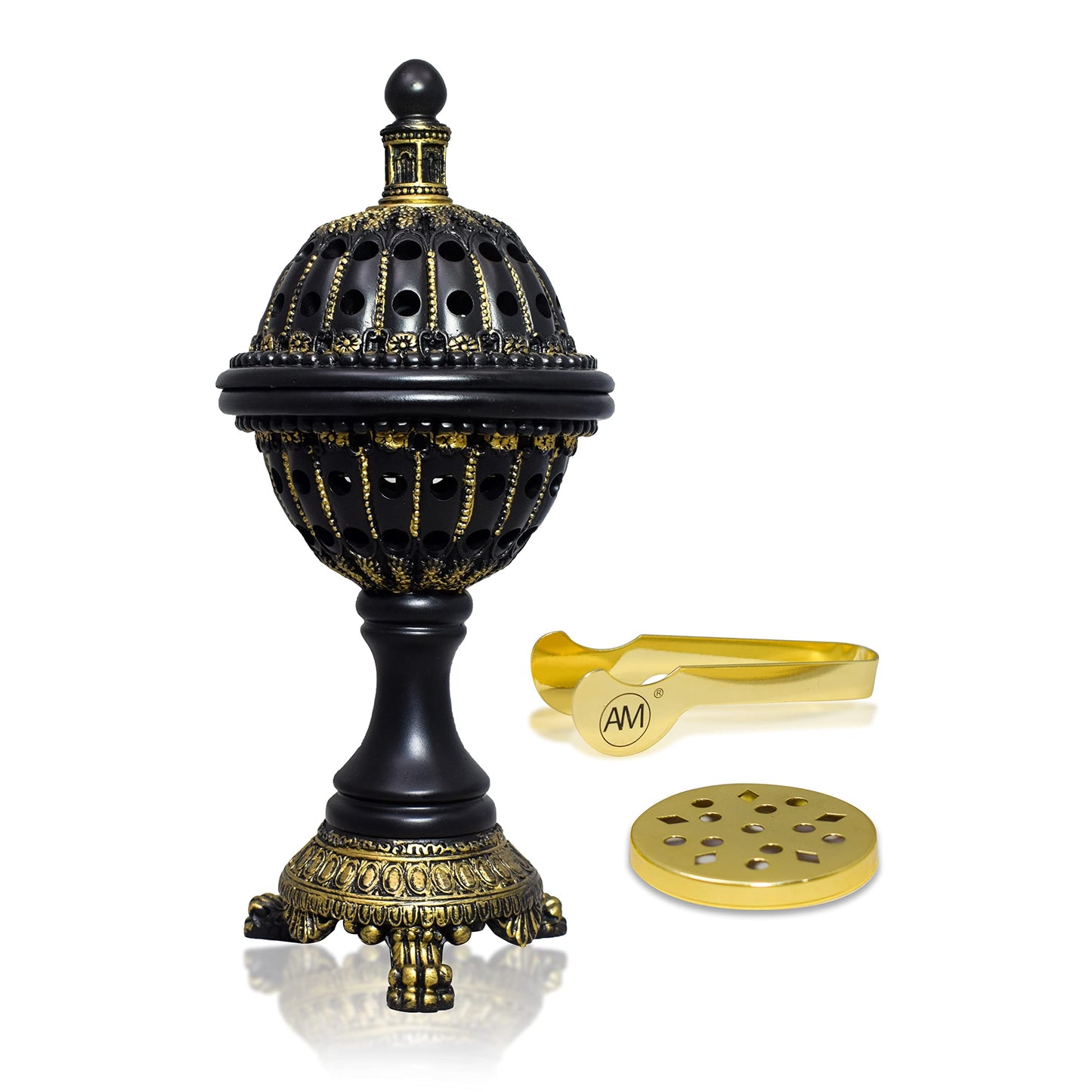 AM Lux Globe Incense Burner - Bakhoor Cone Holders | Frankincense Burner Charcoal | Mabkhara | for Office & Spiritual Decor (Brown)