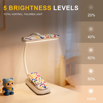 Hoxutym Rechargeable Kids Book Light 25 LEDs - Reading Light for Kids, Eye Caring 3 Colors & 5 Brightness Levels, Extended 1200mAh Battery, Gifts for Kids & Book Lovers (White Doodle)