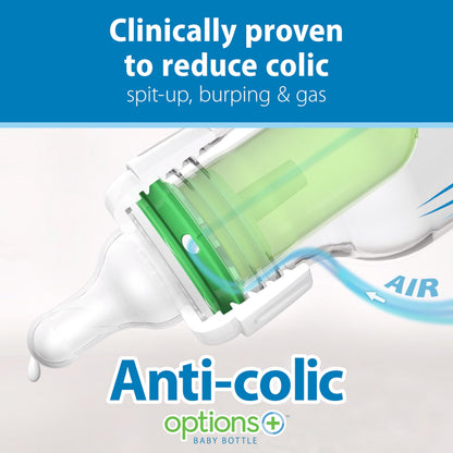 Dr. Brown's Natural Flow Anti-Colic Options+ Narrow Baby Bottle Gift Set with Advantage Pacifier & Bottle Travel Caps, 0m+ (Packaging/Pacifier May Vary)