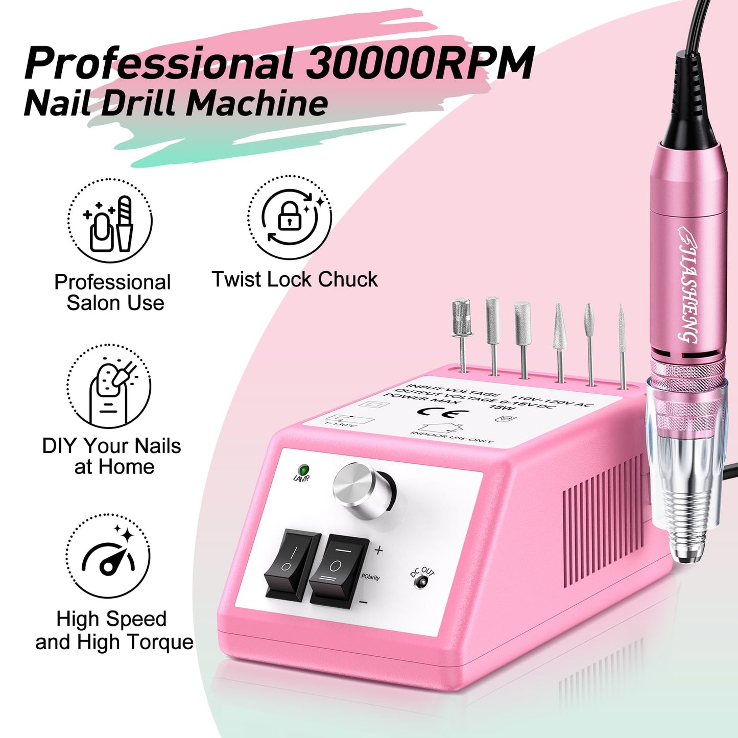 20000RPM Electric Nail Drill Professional Nail File Drill Acrylic Nails Kit for Manicure Gel Nail Polish Remover with 1 Pack of Sanding Bands(Pink)
