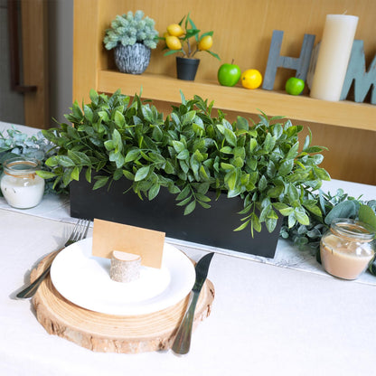 Winlyn 14" Artificial Boxwood Plant Greenery Arrangement Faux Boxwood in Black Rectangular Wooden Planter Potted Herb Plant for Farmhouse Home Decor Wedding Windowsill Mantel Shelf Table Centerpiece