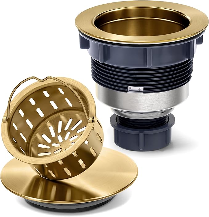 BOTEMY 3-1/2'' Kitchen Sink Drain Assembly Kit, Brass-Finish Sink Drain Strainer