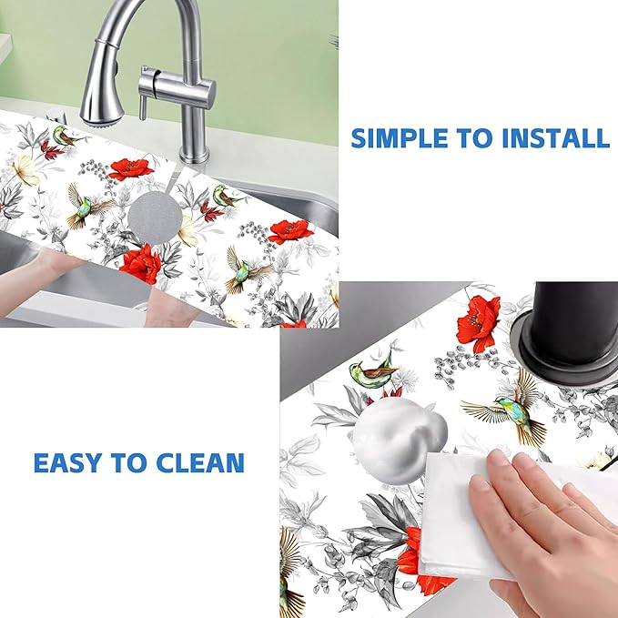 Poppy Wildflower Nightingale Sink Faucet Absorbing Mat Sink Splash Guard Faucet
