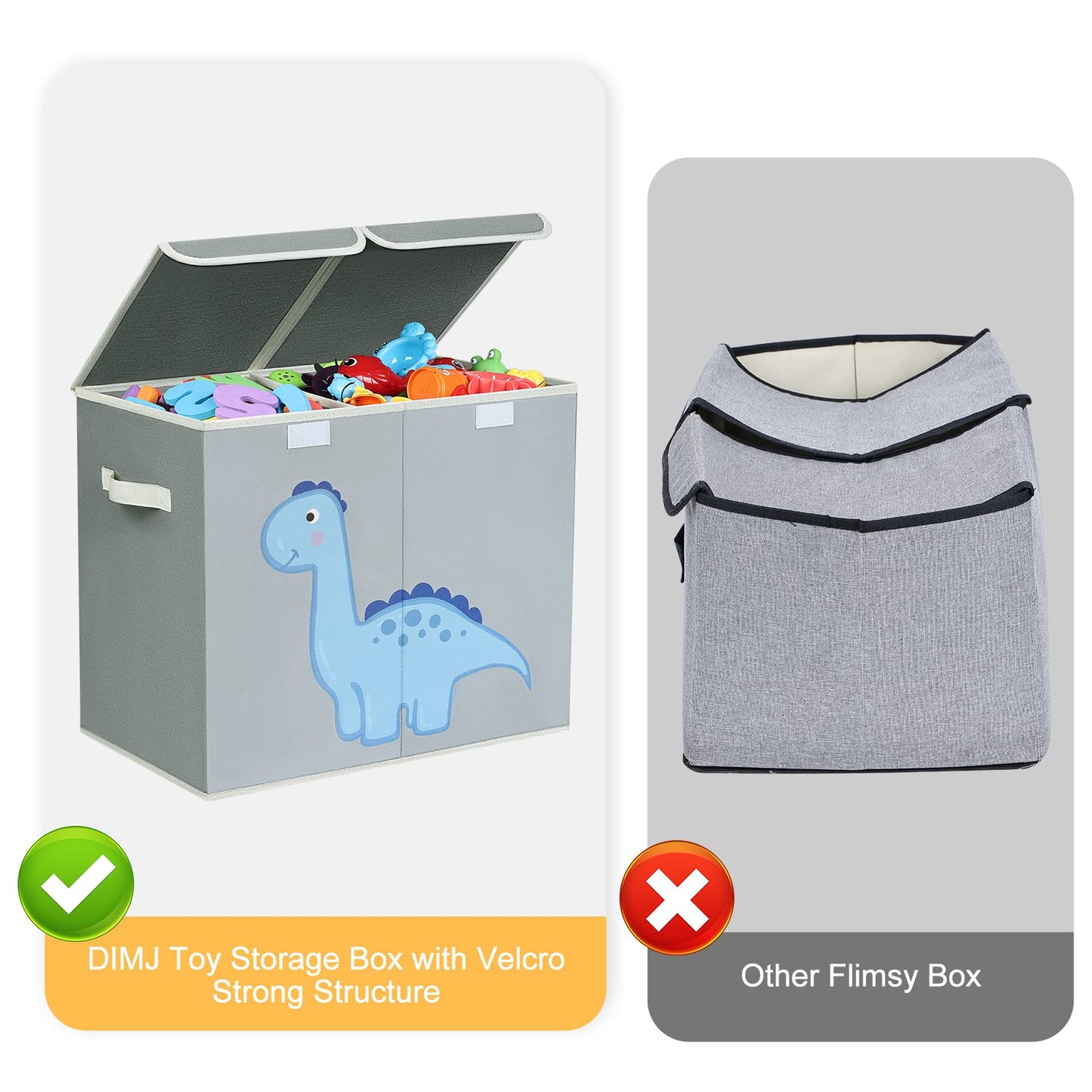DIMJ Toy Box Storage, Large Storage Box with Lid Foldable Kids Toy Chest with Handle Cartoon Toy Organiser Divider Fabric Basket Bins for Boys, Girls, Clothes, Blankets, Nursery, Home Storage (Grey)