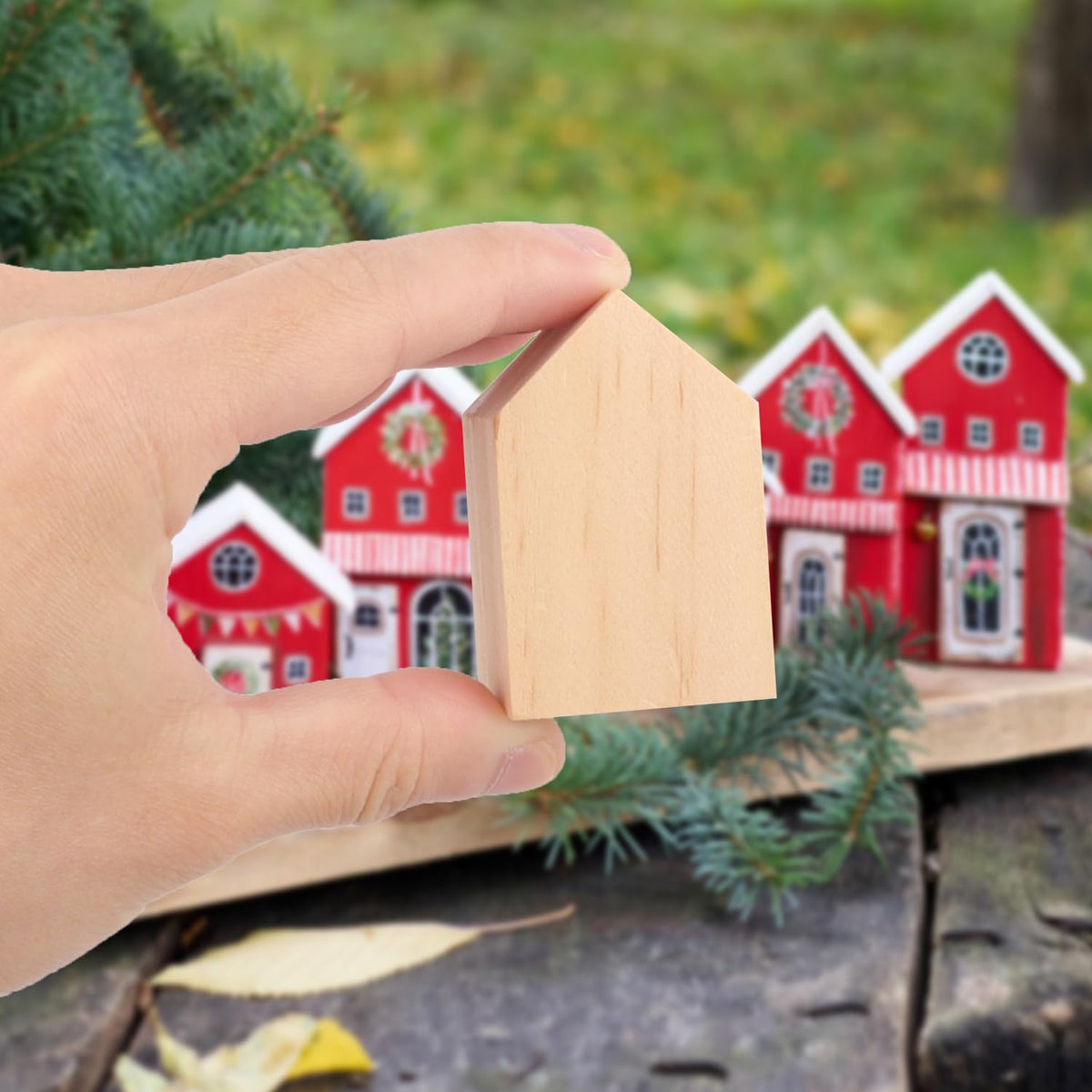Yiksonyo 56 PCS Multi-Size Unfinished Wood House Shaped Blocks, Wooden Houses for Crafts, Arrow Shape Wood Blocks for DIY Projects, Home Decor, and Festive Occasions