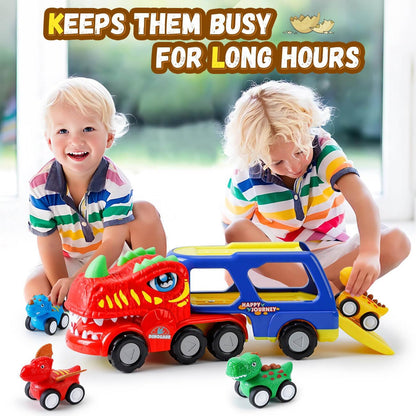 KmmiFF Monster Truck and Dinosaur Car Toys for Toddlers 2-5 Years Old - 5-Piece Pull Back Cars Set - Birthday Gifts for Boys and Girls