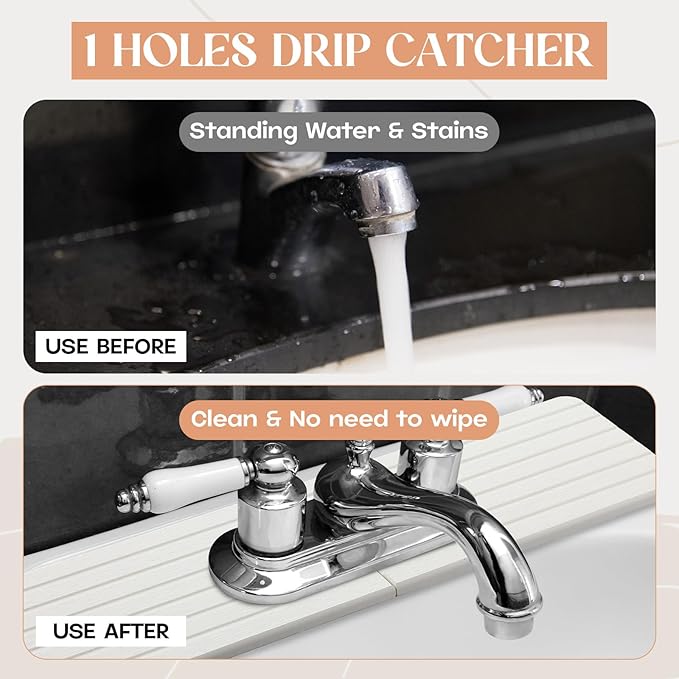 an Oval Hole White Faucet Mat for Kitchen Sink Bathroom 17.32" x 4.6" Kitchen