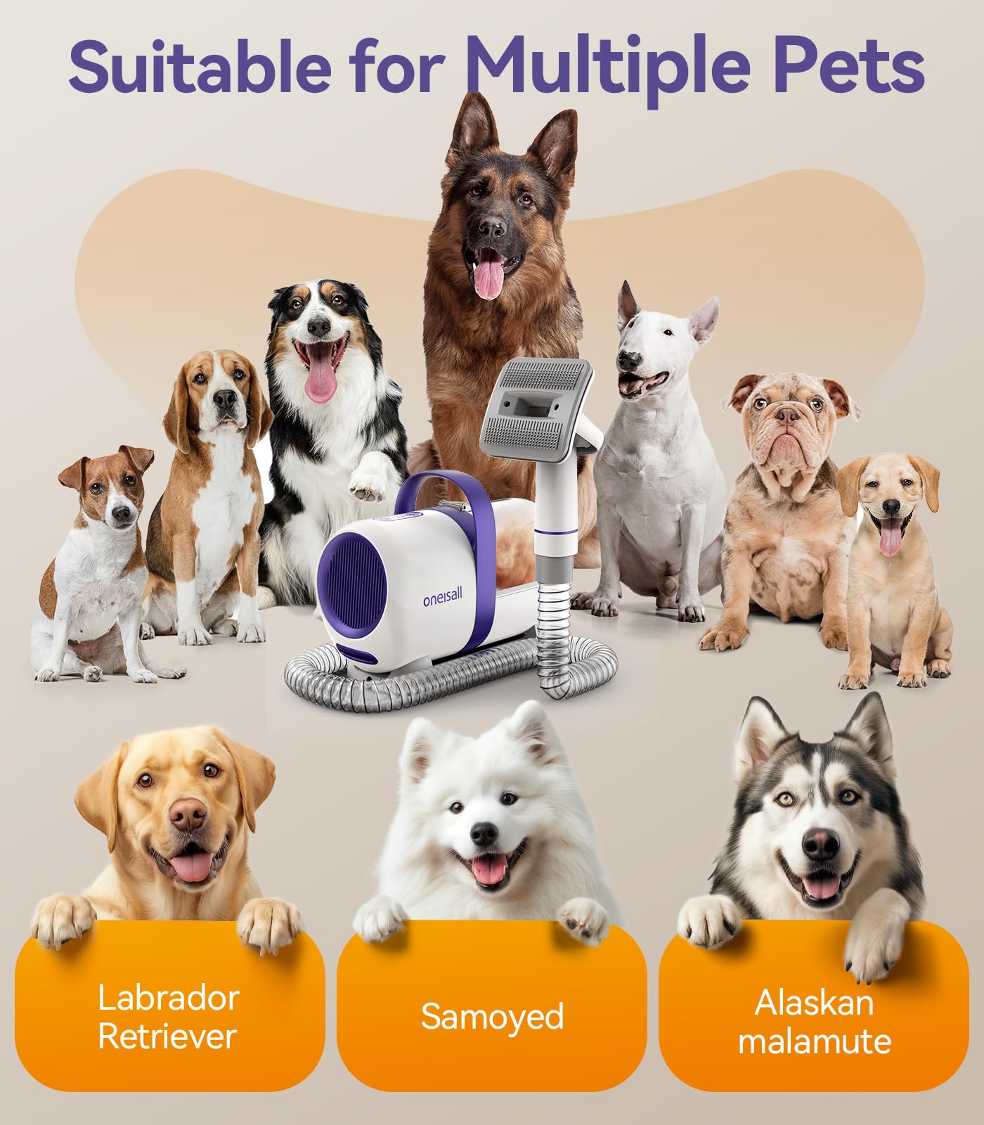 oneisall Dog Grooming Kit with 12 Kpa Vacuum,Dog Vacuum Groomer Suction 99% Pet Hair,Dog Vacuum Brushes,Dog Hair Remover for Shedding and Tangled Hairs