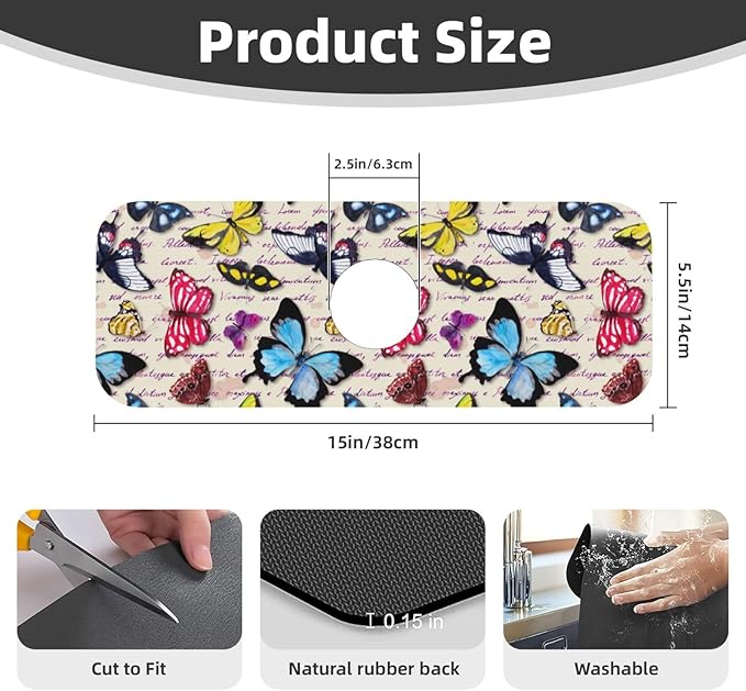 Butterfly Beautiful Vintage Butterflies Kitchen Sink Splash Guard Faucet Mat 1