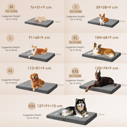 EHEYCIGA Orthopedic Dog Beds Large Mattress with Removable Washable Cover for Crate, Grey, 91x68x9cm