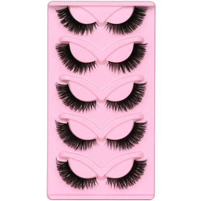Veleasha Cat Eye Lashes Natural Look Fox False Eyelashes Gorgeous Wispy & Lightweight Faux Mink Lashes for Doll Eye Makeup 5 Pairs Pack (Charming)