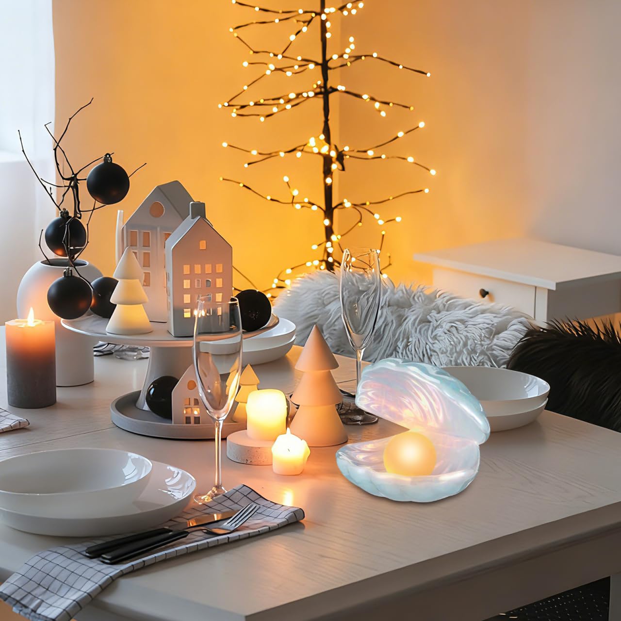 TOYANDONA Shell Lamp Ornaments Decorative Pearl Shell Night Light Table Lamp for Bedroom Living Room 5.31X5.51X6.49 Inch Cozy Home Light Decor