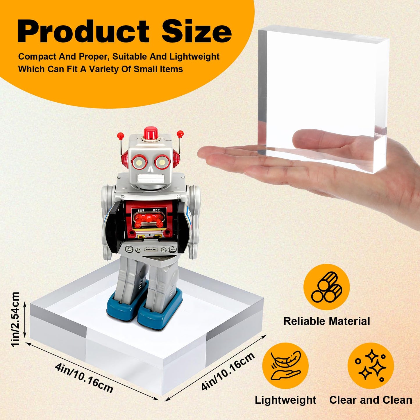 Xaajooio 4 Pcs Acrylic Display Block, 4 x 4 x 1 Inch Clear Polished Square Cube Riser Pedestal Stand for Jewelry Rings Cake Perfume Ornaments Collection