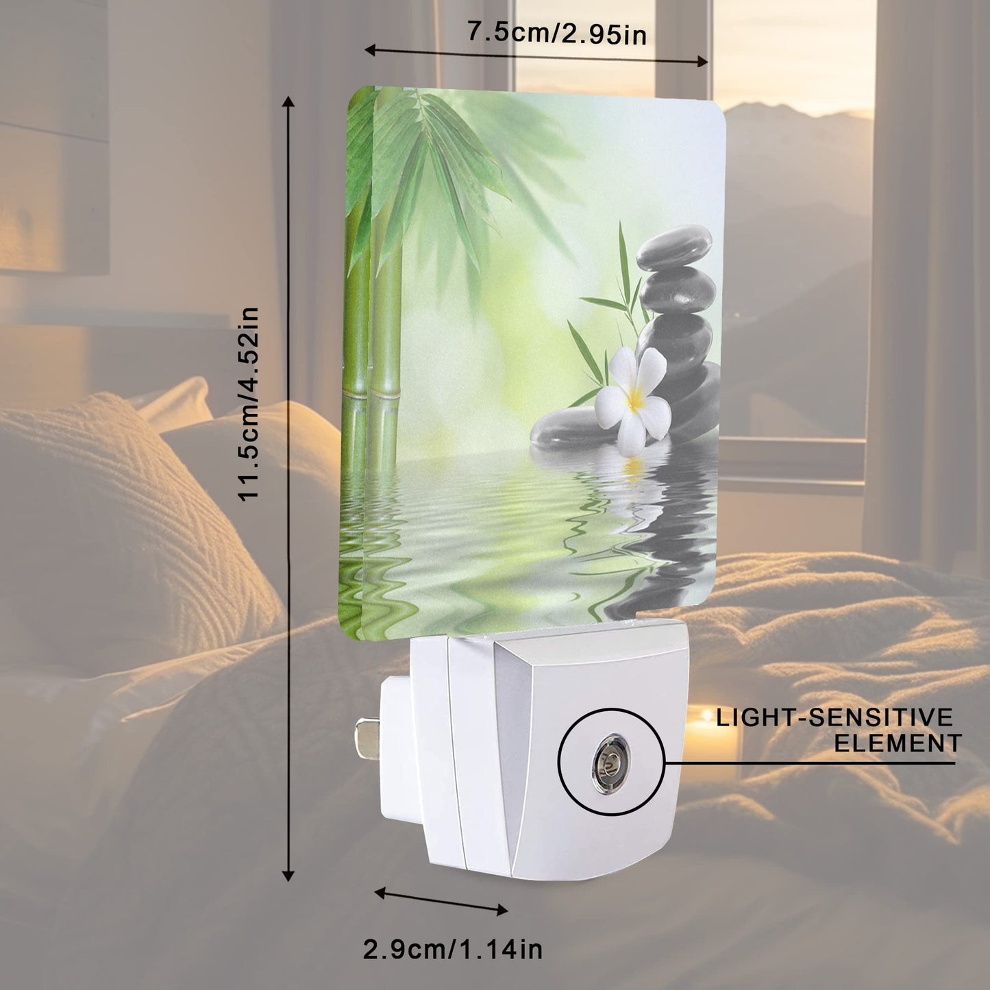 Smoaffly Zen Stones Bamboo Tree Jasmine Flower Spa Night Light Plug-in LED Nightlights Auto Sensor Night Lamp Dusk-to-Dawn Lamp Home Decor for Nursery Children Girls Boys