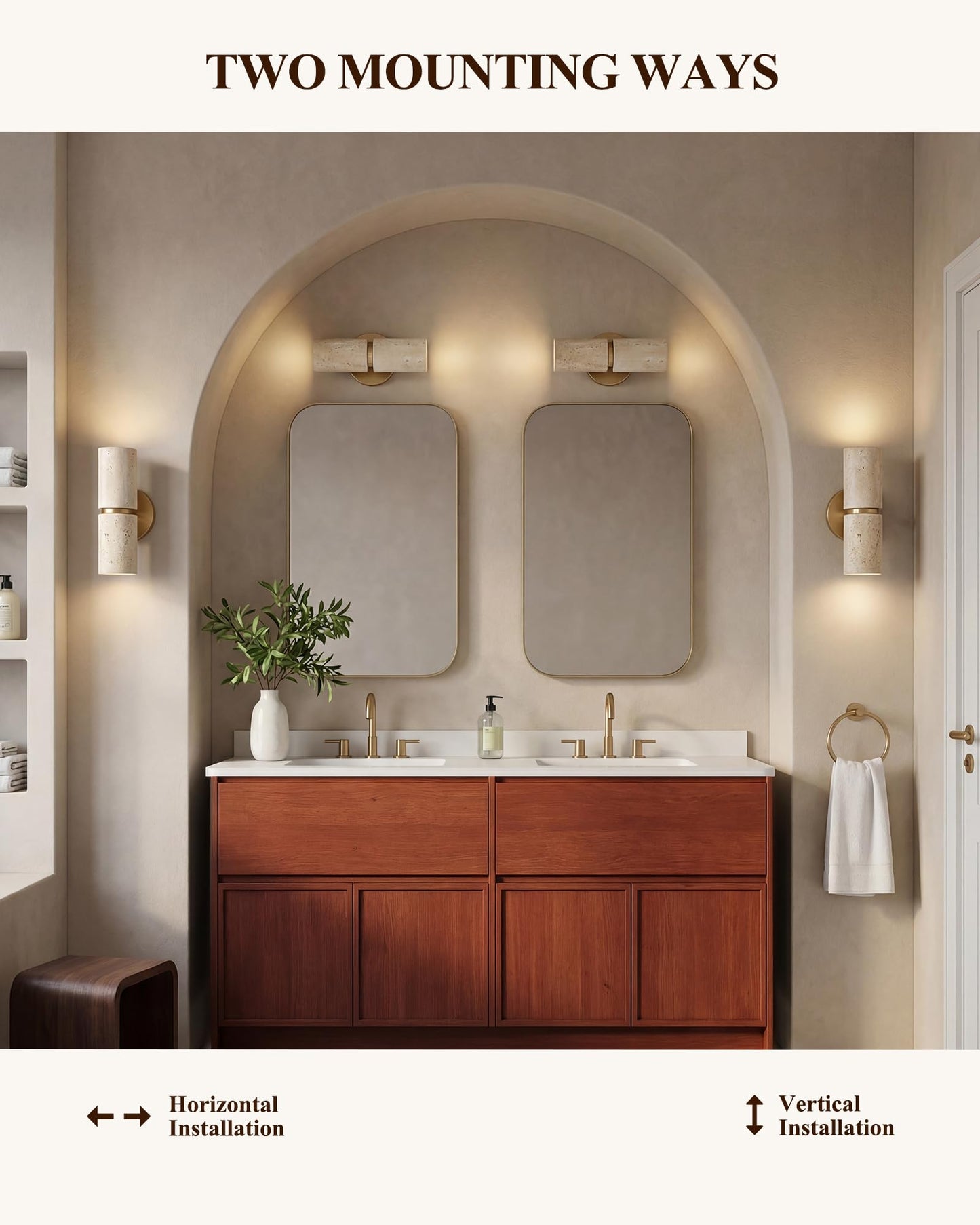 FEMILA Natural Weathered Stone Wall Sconce, 8.7" Rustic Stone Wall Lights, Come with 3000K Bulbs, Gold Wall Lamp for Bedroom, Living Room, Kitchen, 4FS107B-2 BG-NS
