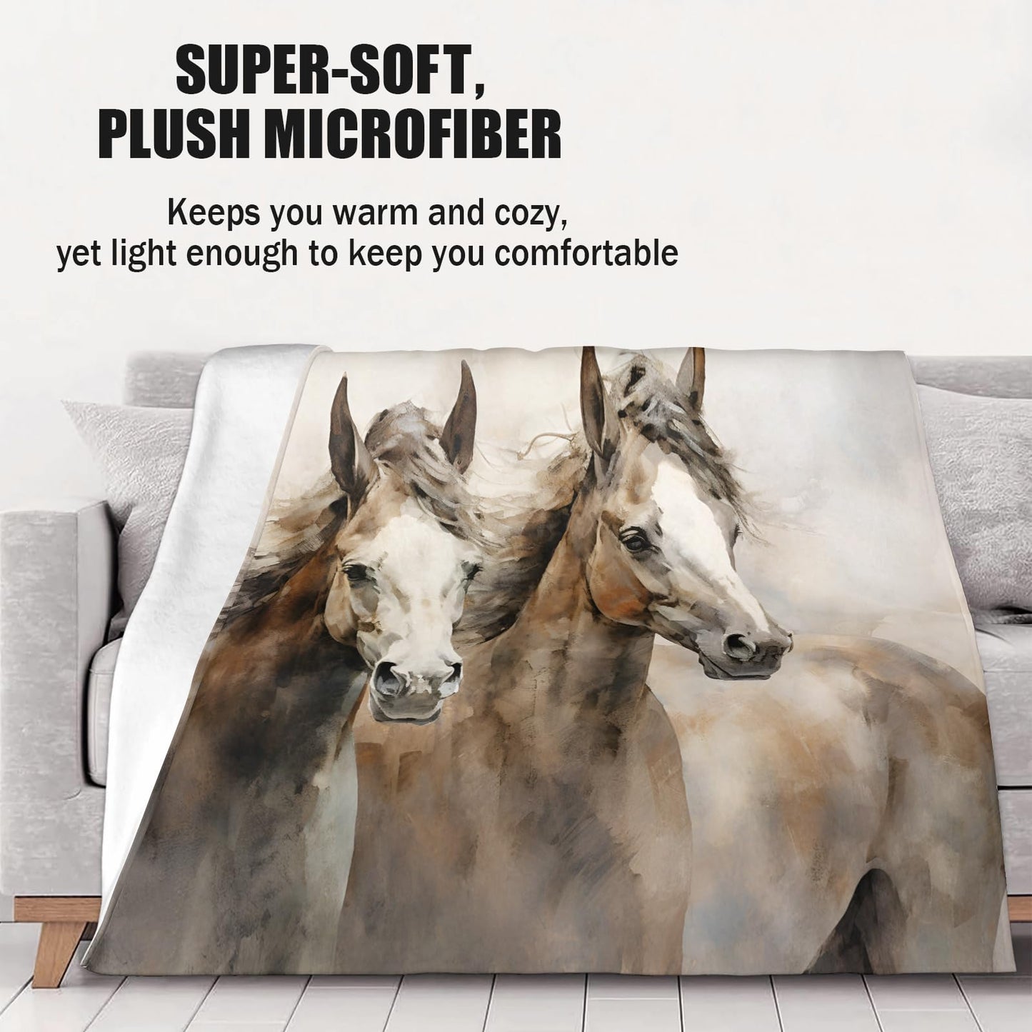 PAOABIU Horse Blankets, Western Horse Throw Blanket for Couch Bed Sofa, Animal Girls Blankets and Throws - Super Soft Cozy Plush Flannel Blanket Gifts & Decor, 66x90