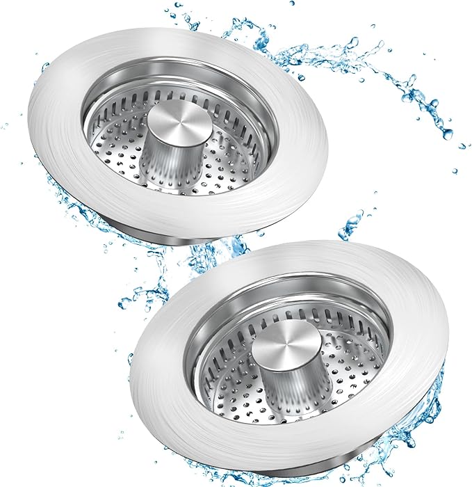 Upgraded 3 in 1 Kitchen Sink Drain Strainer Stopper, Brushed Stainless Steel
