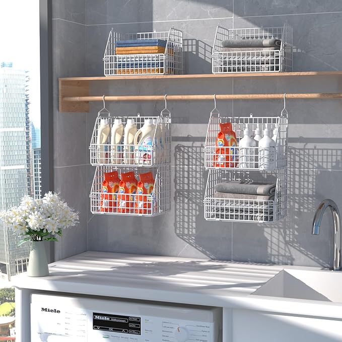 Hanging Closet Organizer and Storage, Clothes Hanging Shelves Wire Baskets