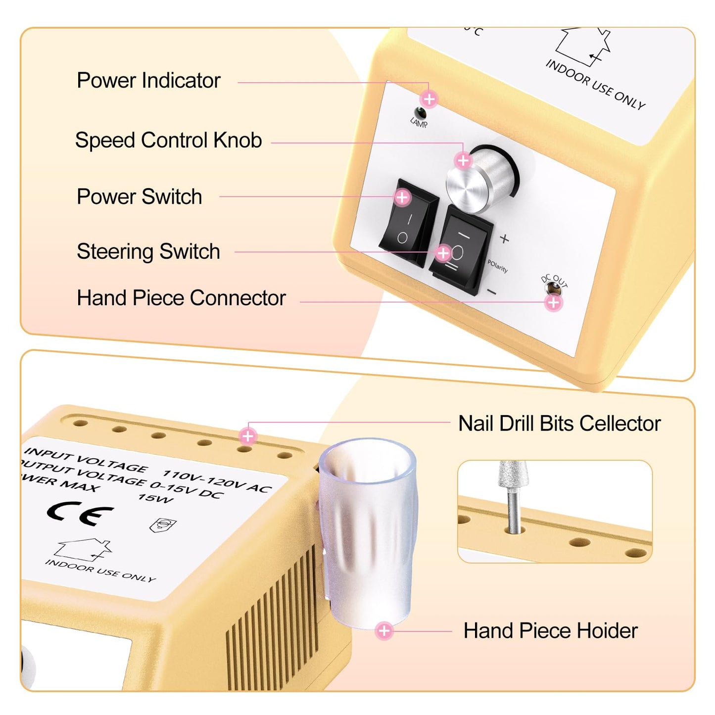 20000RPM Electric Nail Drill Professional Nail File Drill Acrylic Nails Kit for Manicure Gel Nail Polish Remover with 1 Pack of Sanding Bands(Pink)