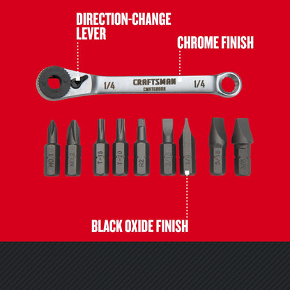 CRAFTSMAN Screwdriver Set, Ratcheting, Multi-bit 10-Piece (CMHT68008)