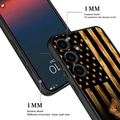 HQUSZPT Phone Case Compatiable for Samsung Galaxy S25 FE 5G,Slim Shockproof Protective Cover for Man Women Girl Boy Children,Wood Grain American Flag Fish