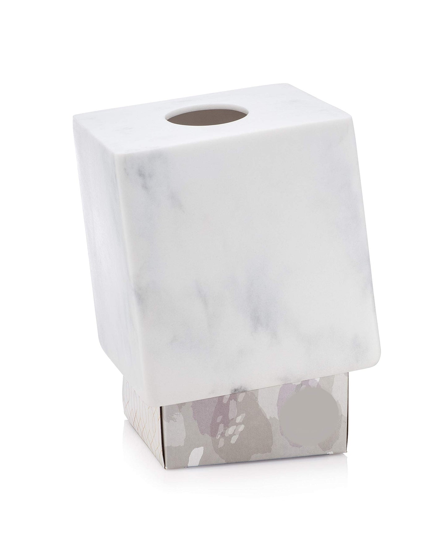 Essentra Home White Marble Square Tissue Box Cover - Blanc Collection