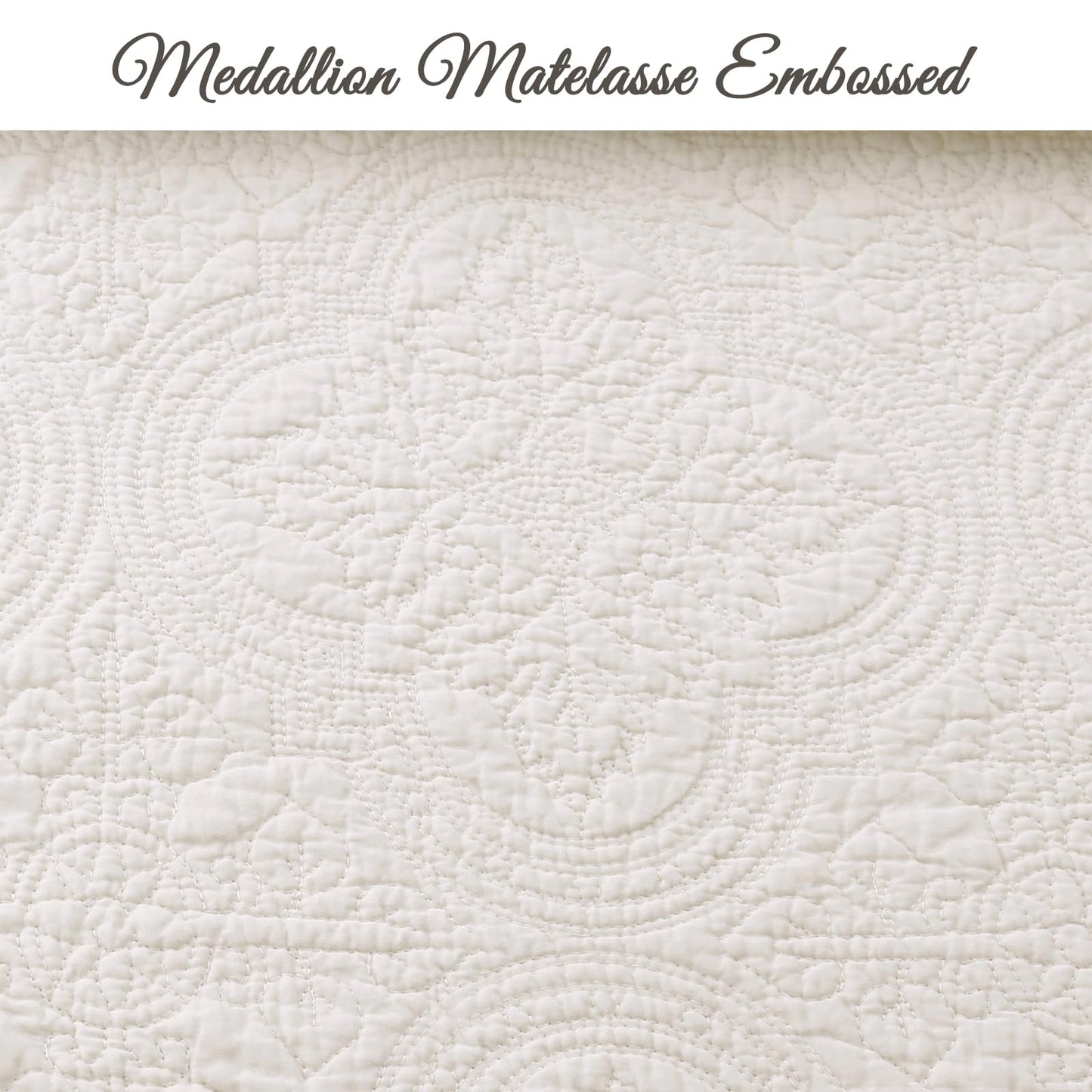 Cozy Line Home Fashions 100% Cotton Medallion Off White Matelasse Embossed Bedding Quilt Set, Reversible Lightweight Bedspread, Coverlet for All Season (Blantyre - Ivory, Queen - 3 piece)