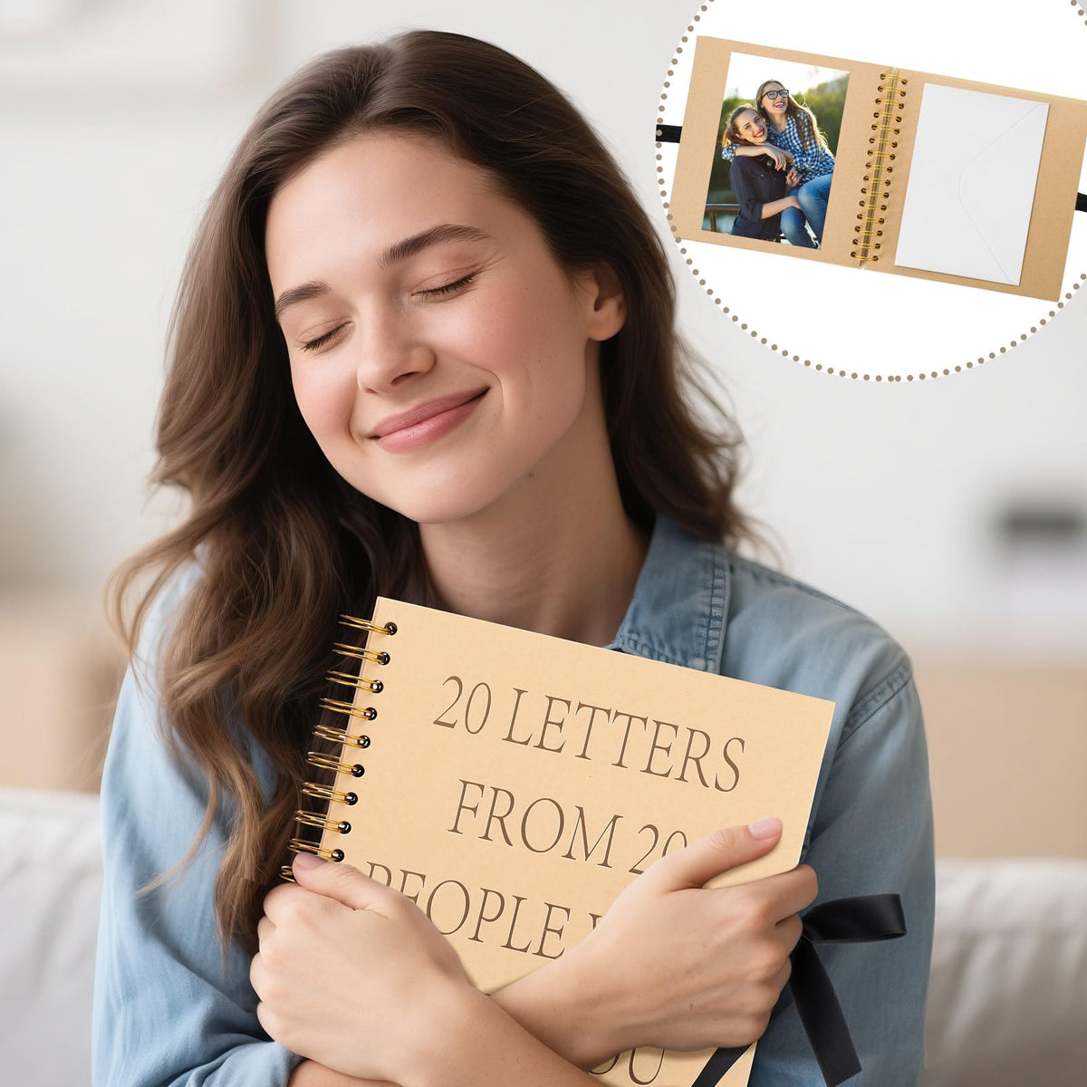 Jaloro Scrapbooks Gift Idea for Her DIY 20 Letters from People Who Love You Scrapbooks Craft Kit Bday Gift Include Kraft Coil Bound Notebook White Envelopes Glue Points for Friend Bestie 20th Birthday