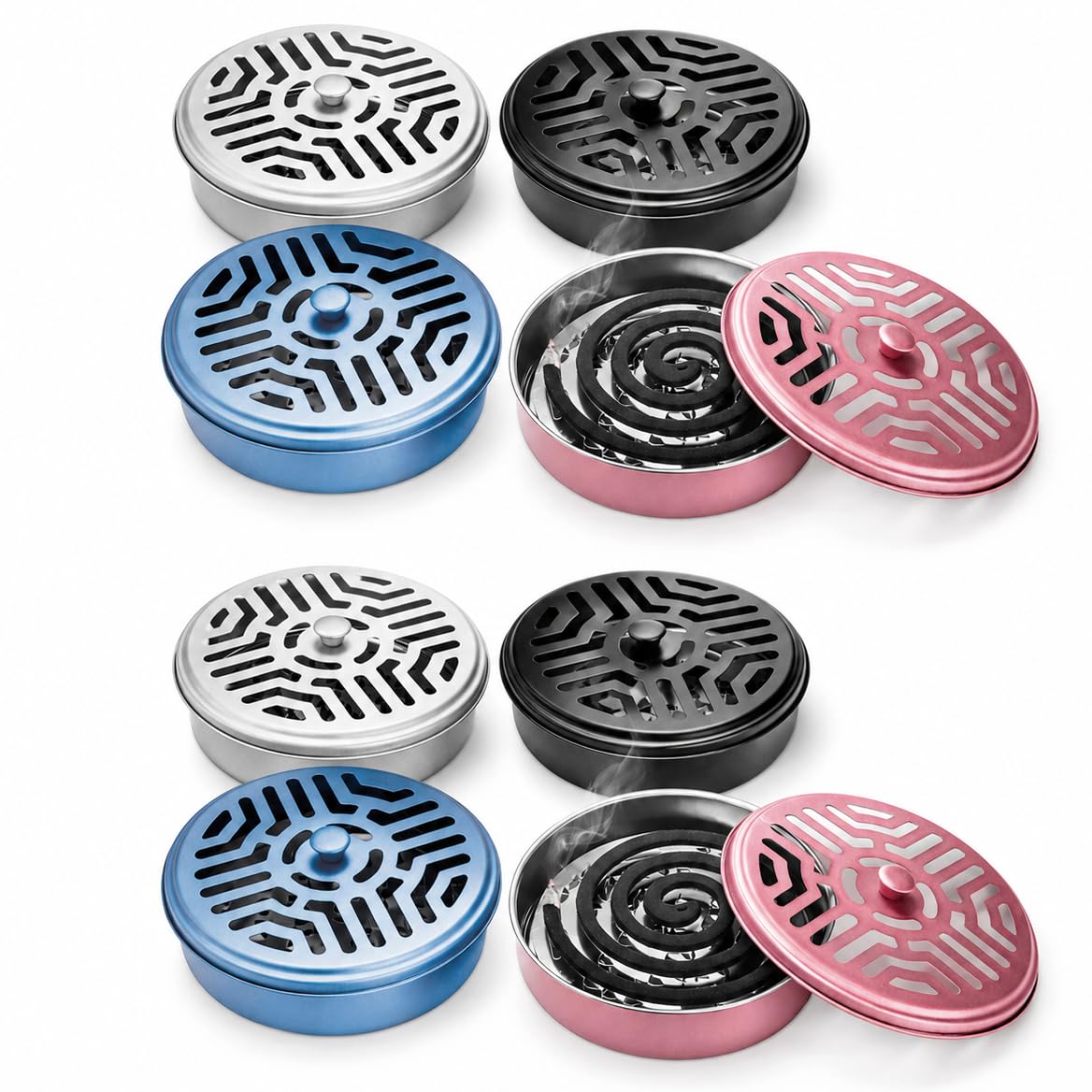 Elsjoy 8 Pack Mosquito Coil Holders, Stainless Steel Incense Coil Burner Portable Mosquito Incense Holder, Metal Mosquito Coil Burner for Home, Camping