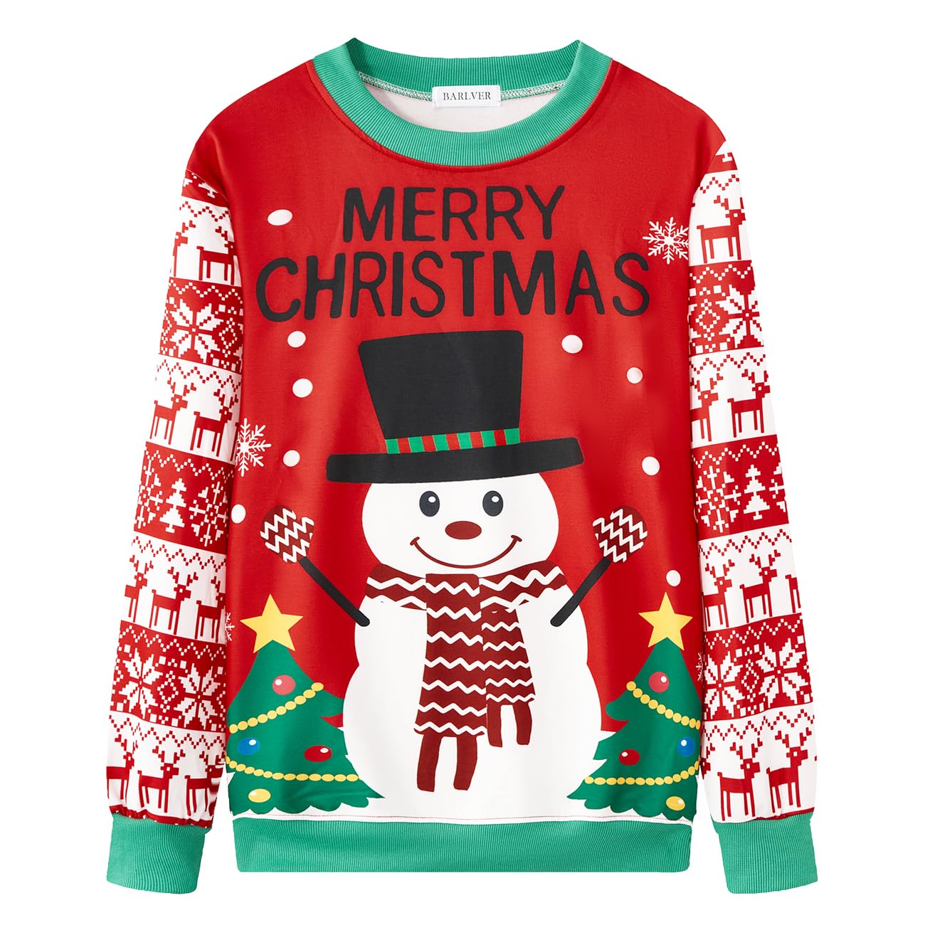 Barlver Womens Ugly Christmas Graphic Sweatshirt Funny Snowman Holiday Long Sleeve Christmas Pullover Tops S