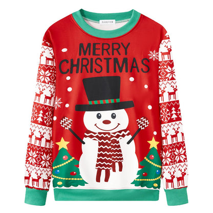 Barlver Womens Ugly Christmas Graphic Sweatshirt Funny Snowman Holiday Long Sleeve Christmas Pullover Tops S