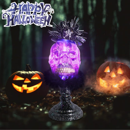 WONDER GARDEN Skulls Halloween Decor - Dressed Acrylic Skeleton Heads with Magic Hat Skull Decor, Halloween Decorations Indoor and Party Supplies