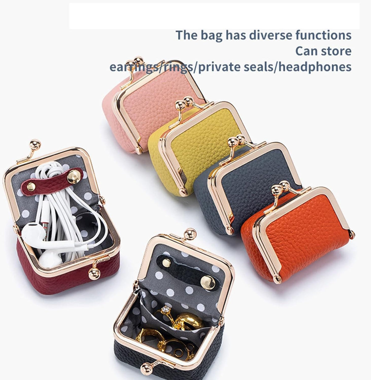 Leather Mini Jewelry Box, Portable Vintage Leather Coin Purse Jewelry Box with kiss Lock, Mini Travel Ring Box for Earrings/Rings/Necklaces/Bracelets