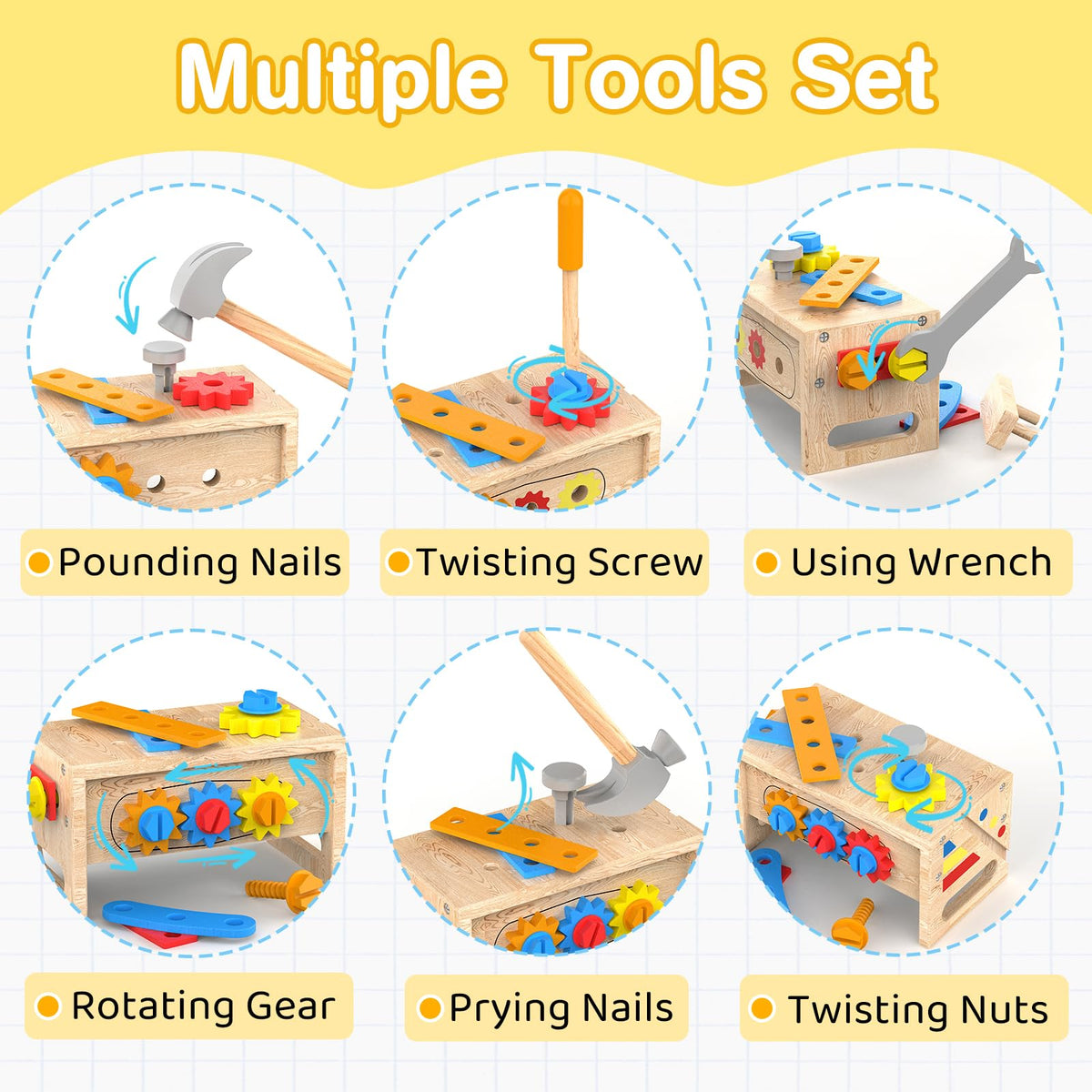 Montessori Toys for 2 Year Old Boy - Wooden Kids Tool Set with Apron