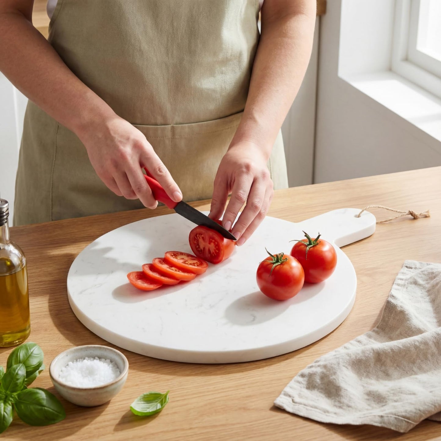 Ferrochef Round Marble Charcuterie Cutting Serving Board, 12 Inch Cheese Board with Handle for Kitchen Wedding Anniversary Bridal Shower, or Housewarming Gift