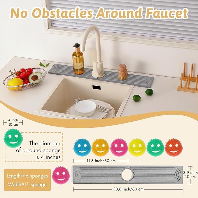 Diatomite Sink Protector for Kitchen, 23.6" Durable Faucet Mat Splash Guard